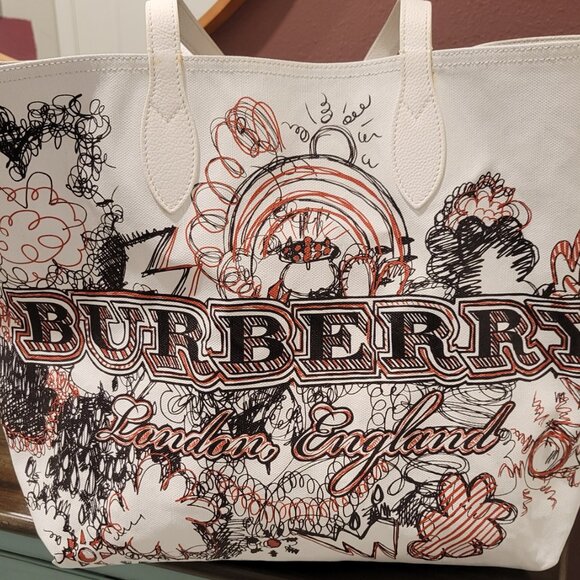 Burberry Reversible Doodle Tote Printed Canvas - Picture 1 of 9